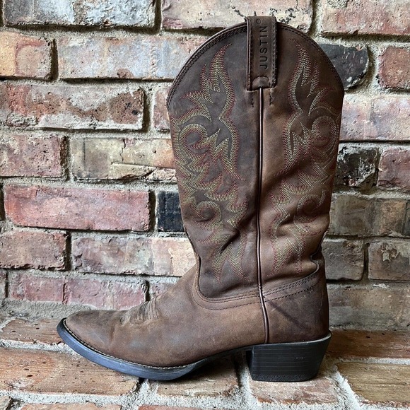 Justin Boots Other - Justin 2551 Brown Leather Western Cowboy Men's 9 Wide Stitched Work Boots